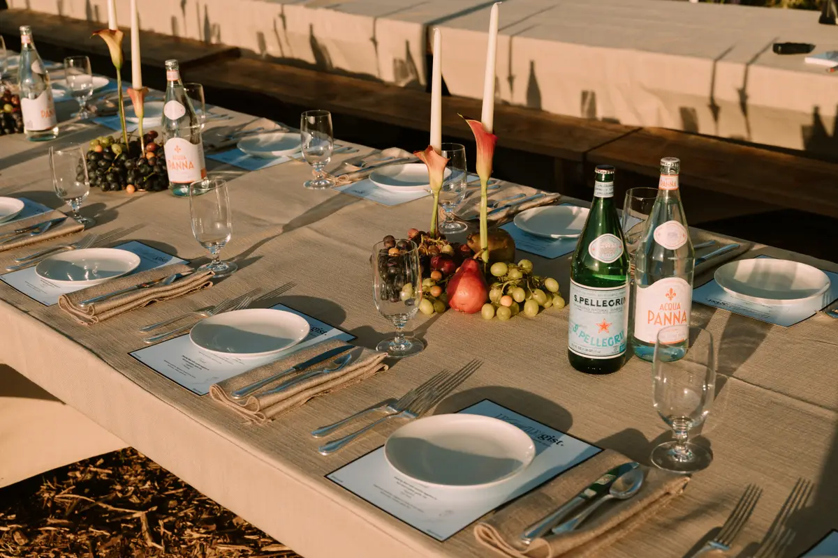 The long table set for the Le Centile x Gist Social dinner at sunset